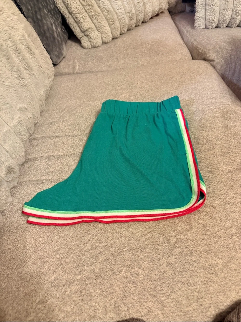 NWOT XL 14/16 Teal Green Retro Dolphin Sport Running Shorts Striped Trim